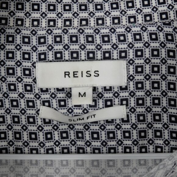 Reiss Shirt Mens Medium White Black Geometric Long Sleeve Slim Fit Viscose - Picture 7 of 9